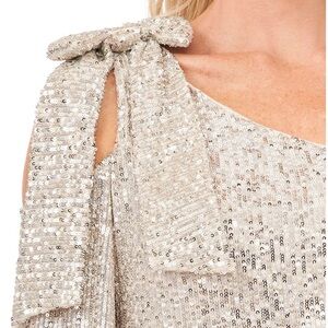 NWT CeCe Glittering Off the Shoulder Sequin Top with a Bow